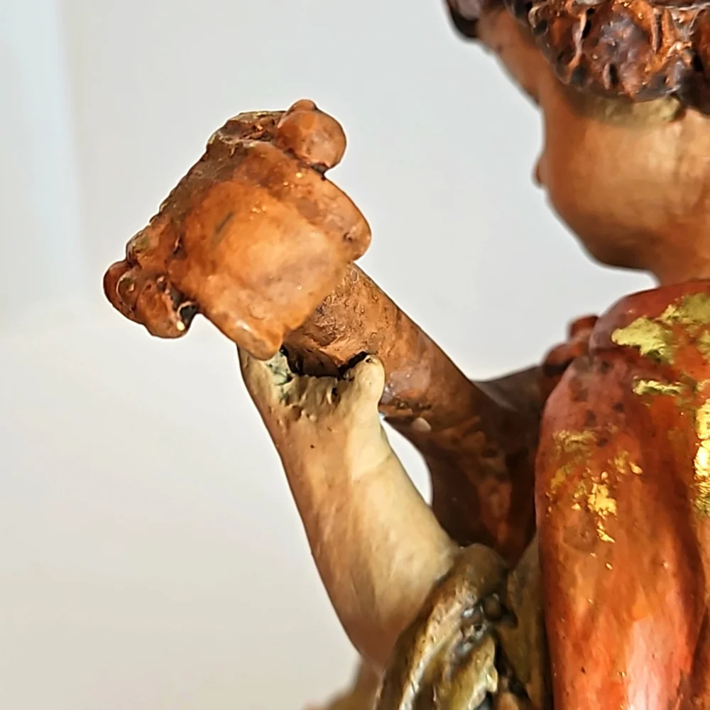 Vintage Gilded Shepard Boy and Sheep Resin Figurine